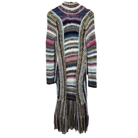 T Party Multi-Color Fringe Knit Maxi Cardigan Size M Medium - Picture 3 of 5